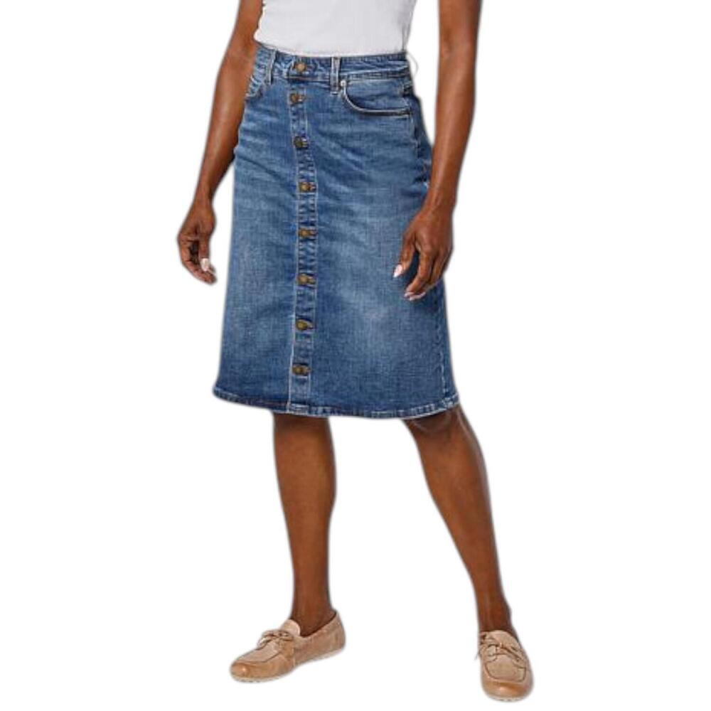 DG2 by Diane Gilman Women's Denim Pull On Buttoned Aline Skirt Midtone - Regular